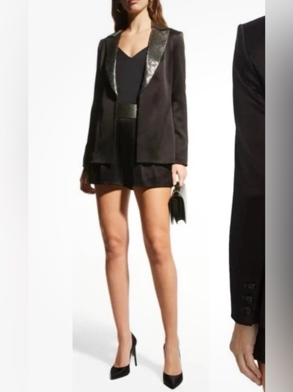 Alice + Olivia Satin Embellished Pleated Shorts in Black NWT Size 6 - Picture 3 of 3